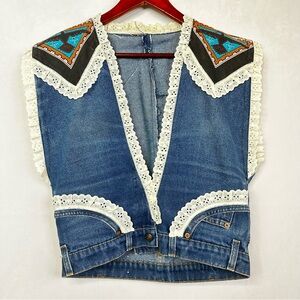 Levi’s Handmade Vest Lace Denim Western Desert Fabric Vintage Tribal Unique
